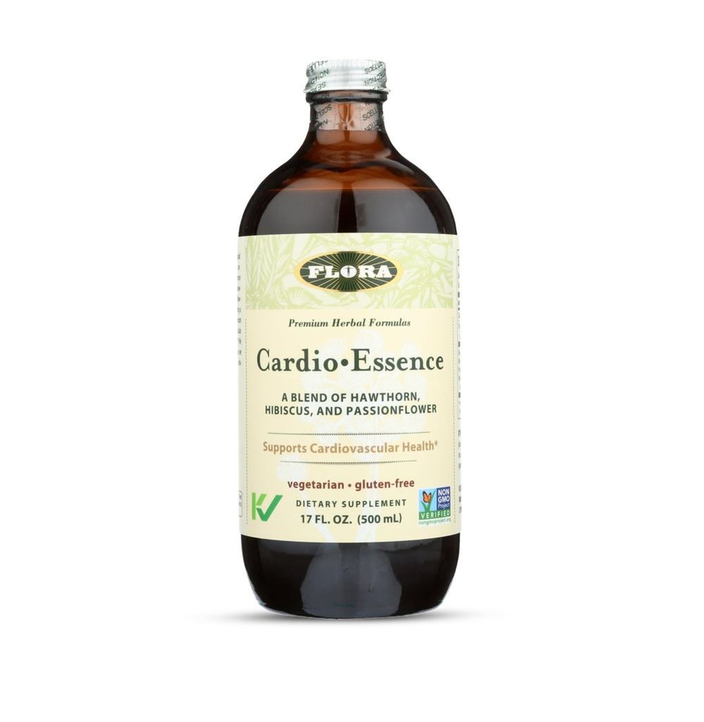 Flora - Cardio-Essence, Lõõgastav Blend of Hawthorn, Hibiscus & Passionflower, Taimetoitlane, Gluten Free Daily Tonic, 17-fl. oz. Klaaspudel