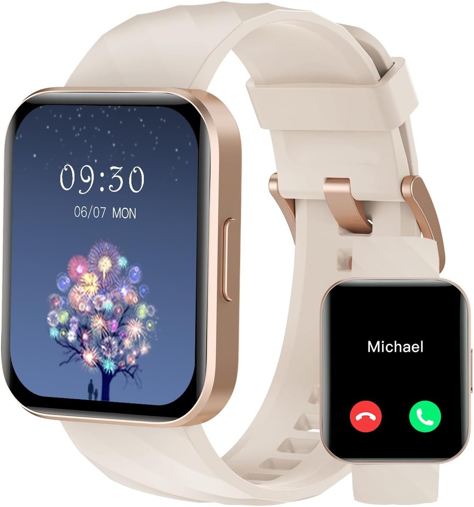 RUIMEN Smart Watches for Women Men (Vastav / Tee kõned) ühildub iPhone / Android telefonid, 1.85" HD ekraani Fitness Tracker Heart Rate Monitor 100 + Sport Tracker Watch veekindel (Milky White)