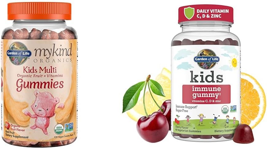 Eluaed Orgaanika Lapsed Kummi vitamiinid - Puuviljad - Sertifitseeritud Orgaaniline, Mitte-GMO & Vegan & Kids Immune Support Gummies koos C-vitamiini, D-vitamiini D3 Ja Tsink