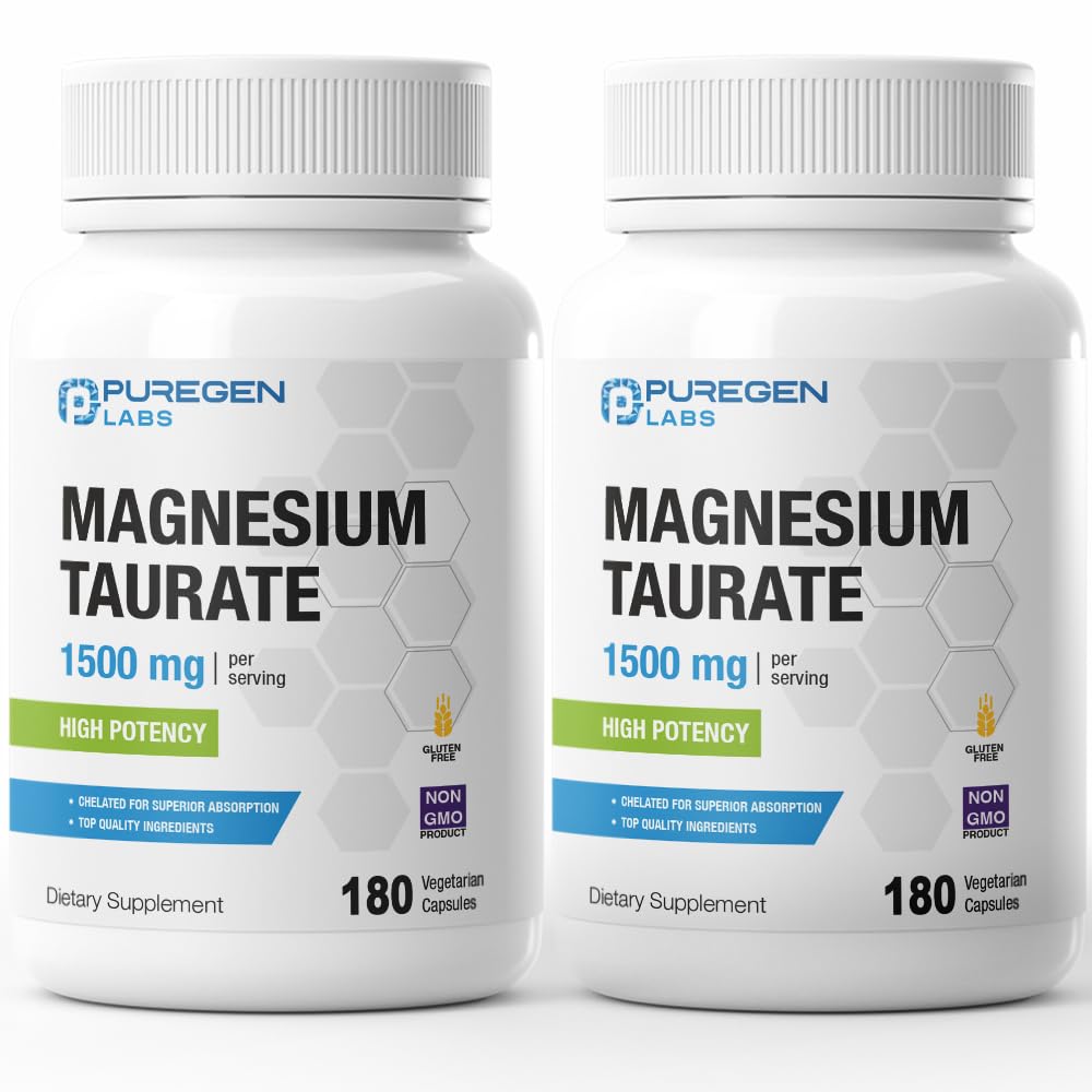 Puregen Labs Magneesium Taurate 1500mg per Serving [High Potency] Kokku 360 Veggie Caps, Kelaaditud Superior Absorption, Non-GMO, NO Gluteeni ja Piimatooted | Valmistatud USAs