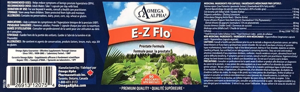 Omega Alpha E-Z FloTM (Saw Palmetto Seeds Extract) - eesnäärme valem- 90Veg kapslid