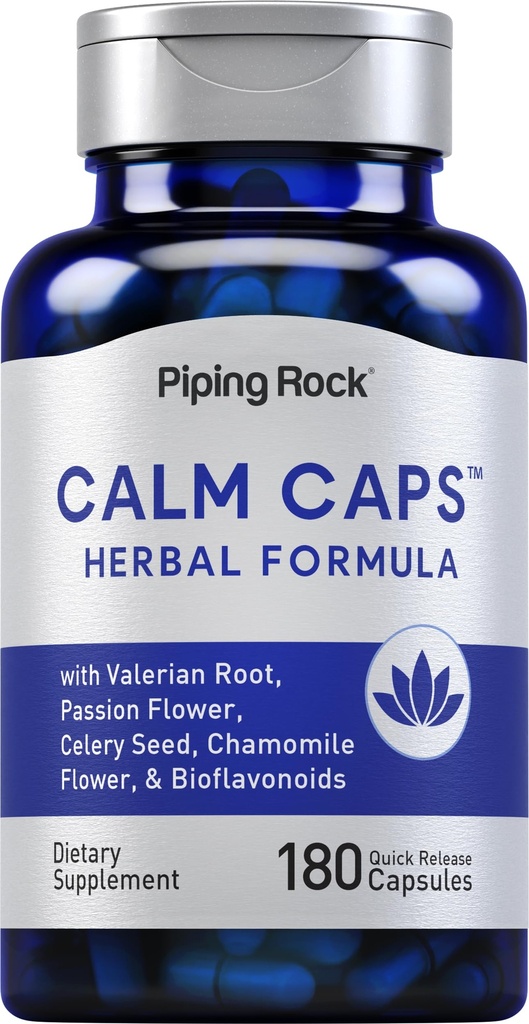 Piping Rock Calm kapslid | 180 pillid | Taimne ekstrakt segu | kummeli, Valeriani ja Passion Flower | Mitte-GMO, Gluteenivaba toidulisand
