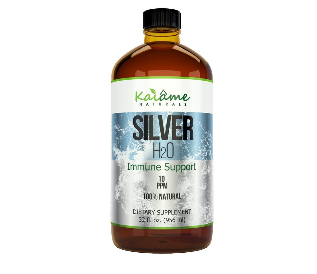 Kaiame Naturals Kolloidhõbe, iooniline hõbelahus, 10 PPM, suur 32 oz klaaspudel, looduslik immuunsuse tugilisa, ohutu täiskasvanutele, lastele ja lemmikloomadele