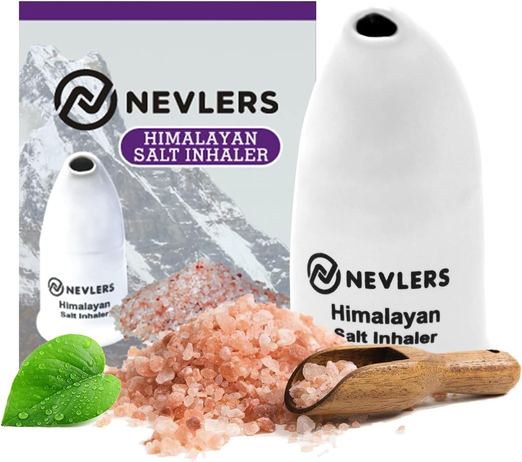 Nevlers Valge Himaalaja soola inhalaator kopsudele ja ninale 6 Oz jämeda roosa Himaalaja meresoolaga | Kaasaskantav Keraamiline Himaalaja roosa soola inhalaator | Looduslik homöopaatiline leevendus