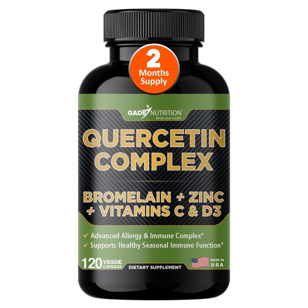 Gade Nutrition Orgaaniline Quercetin Bromelain C-vitamiini ja tsink | Immuunsüsteemi tugi täiendada Quercetin 500mg kapslid | Bioflavonoidid valmistatud USA Kolmanda osapoole testitud