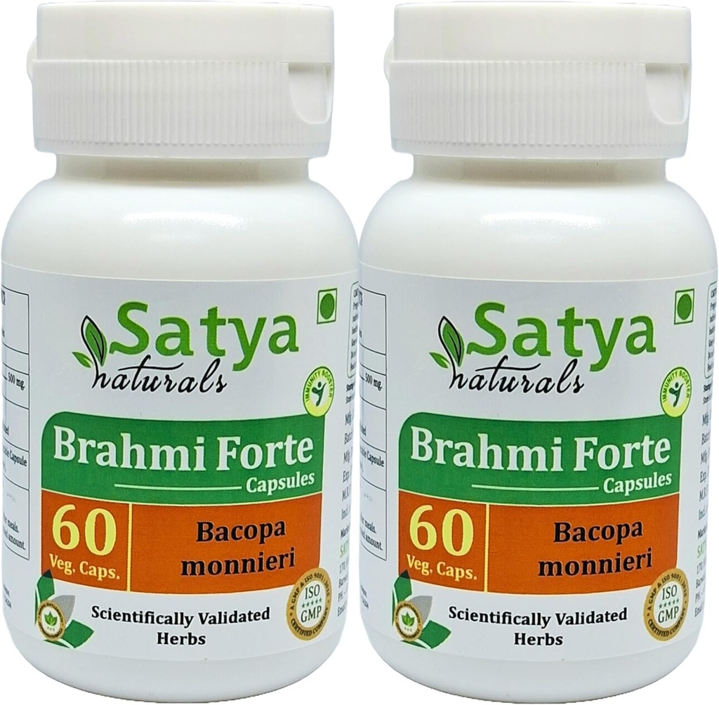 Brahmi Forte Kapslid 500 mg. 60 Veg. Kapsel | Brahmi (Bacopa Monnieri ) Ekstrakt Kapslid meestele ja naistele | Ayurveda Taimne Täiendus/ Ravimid | 10: 1 Forte (2 pudelit 60 kapsliga)