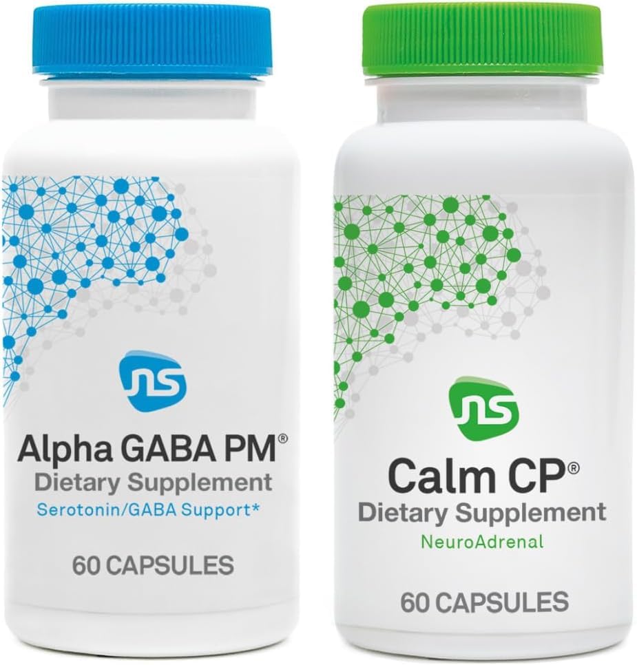 NeuroScience Stress Response & Sleep Set - Alpha GABA PM + Calm CP koos melatoniini, L-theanine, Banaba Leaf & More (2 toodet, 60 loe iga)