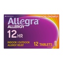 Allegra Täiskasvanud 12-tunnise allergia leevendamise tabletid , mitteuimas sise- ja välisallergiameditsiin , 60 mg Fexofenadiin HCI Antihistamiini pillid , 12- loeng