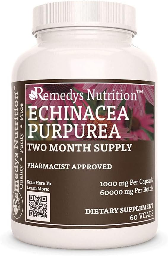 Remedy toitumine Echinacea | 1000 mg, 60 Vegankapslit Taimne toidulisand | Kahe kuu pakkumine