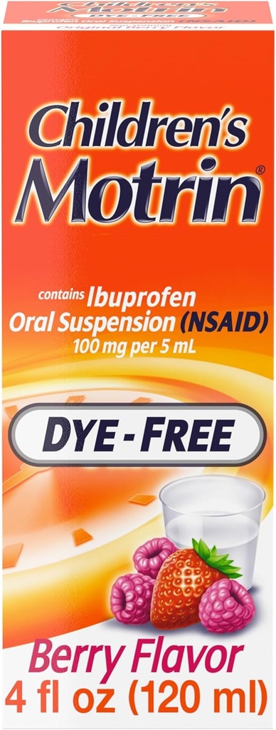 Laste Motrin Suukaudne suspensioon Ravim lastele, 100mg Ibuprofeen, Berry Flavored, 4 fl. oz