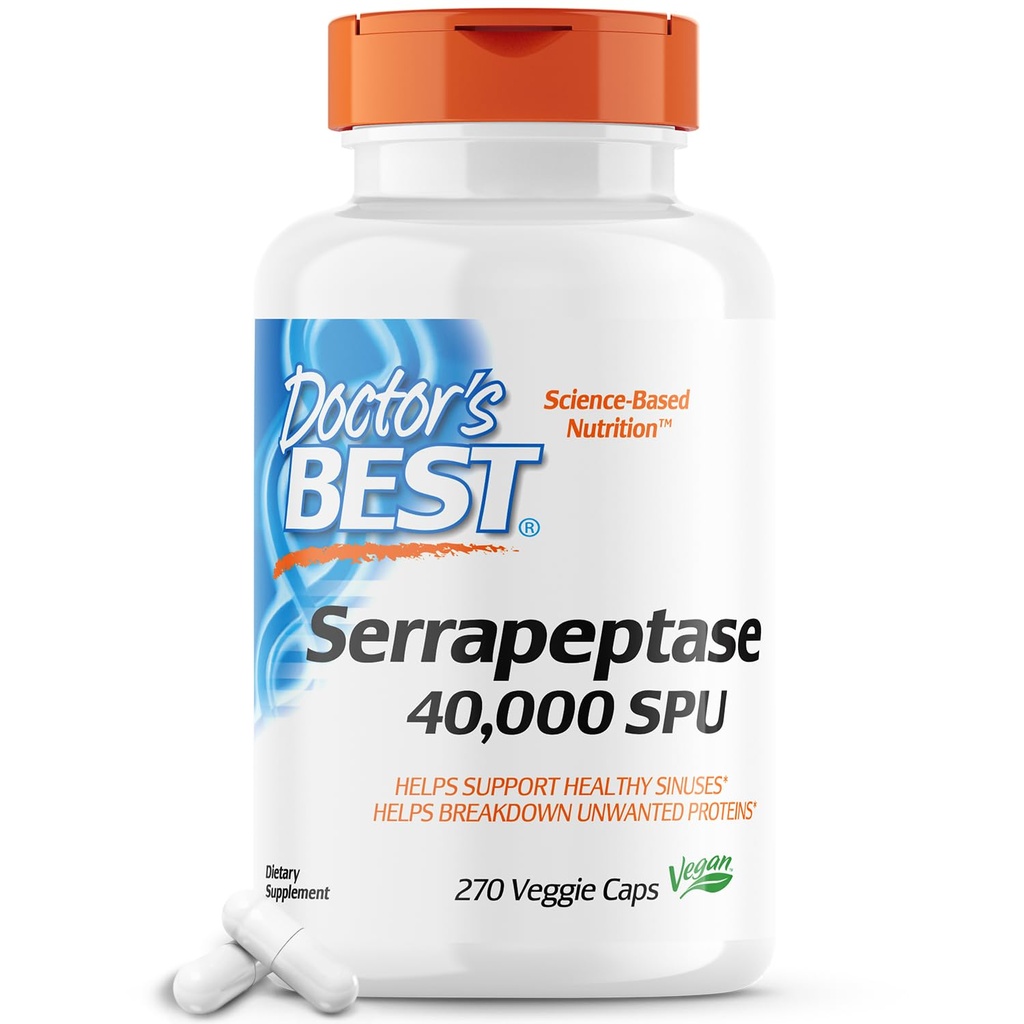 Arsti Parim Serrapeptaas, Mitte-GMO, Gluteenivaba, Vegan, Toetab Tervislikke Siinusi, 40 000 SPU, 270 Count (1. pakk)