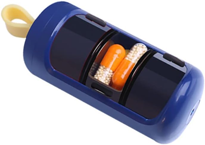 Pillide konteiner, väike kaasaskantav reisipillide ümbris, Mini-suurus pillide korraldaja, Pill Box vitamiini, kalaõli, toidulisandeid, 3 Compartment Sliding Daily Pill Case (Navy Blue)