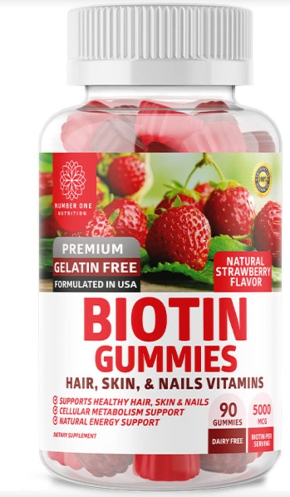 Number üks Toitumine N1N Premium Biotin Gummies 5000mcg [High Potency, 90 Gummies] tervetele juustele, nahale ja küüntele täiskasvanutele ja lastele, vegan, mitte-GMO, pektiini baasil