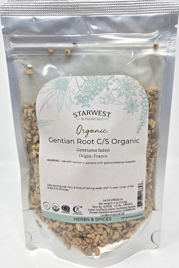 Starwest Botanicals Orgaaniline Gentian Juur C / S, 4 Ounces