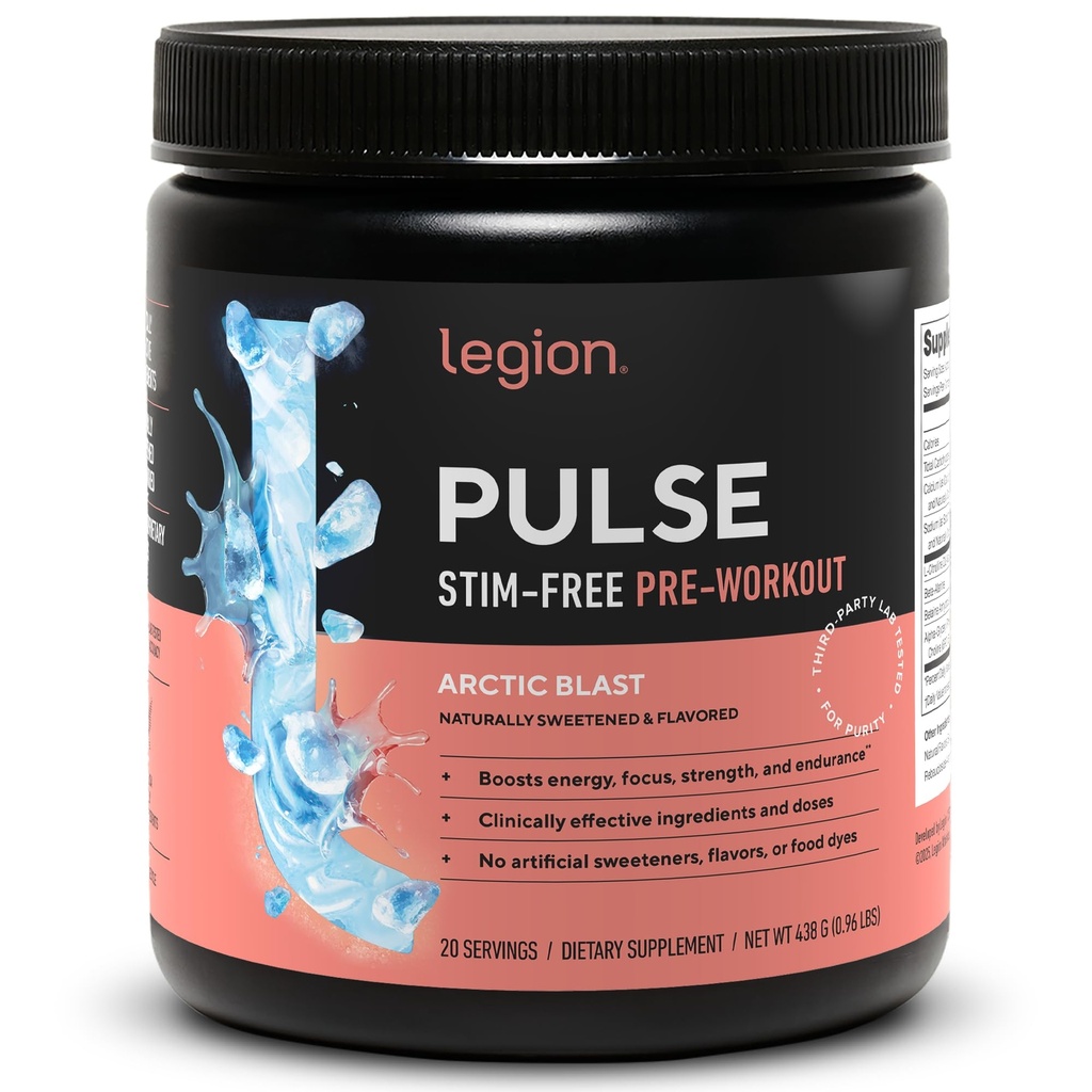 LEGION Pulse Pre Workout Supplement - Kõik looduslikud lämmastikoksiidi ettevalmistusjoogid energia suurendamiseks, kreatiinivaba, looduslikult magustatud, beeta-alaniin, tsitrulliin, Alpha GPC (kofeiinivaba Arktika lööklaine)