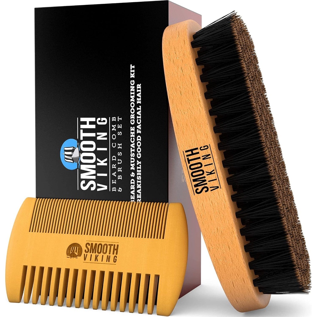 Beard Brush ja Comb - Natural Boar Bristle Beard Brush & Beard Comb meestele - Näohoolduse Gift Set meestele - Mustache Styling, Grooming & Shaping Tools
