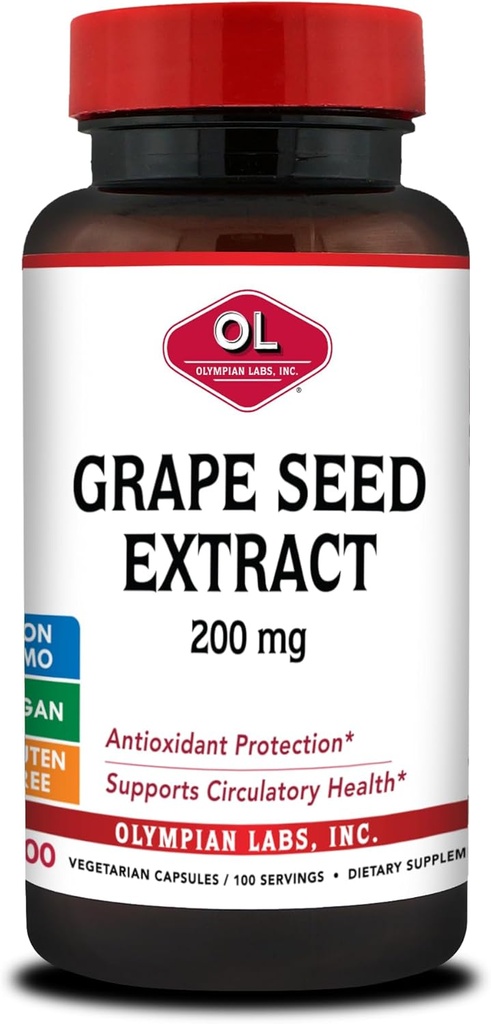 Olümpialaborid Viinamarjaseemne ekstrakti kapslid - 200 mg - 100 köögiviljakapslit, mis toetavad südame tervist, antioksüdantide kaitset.