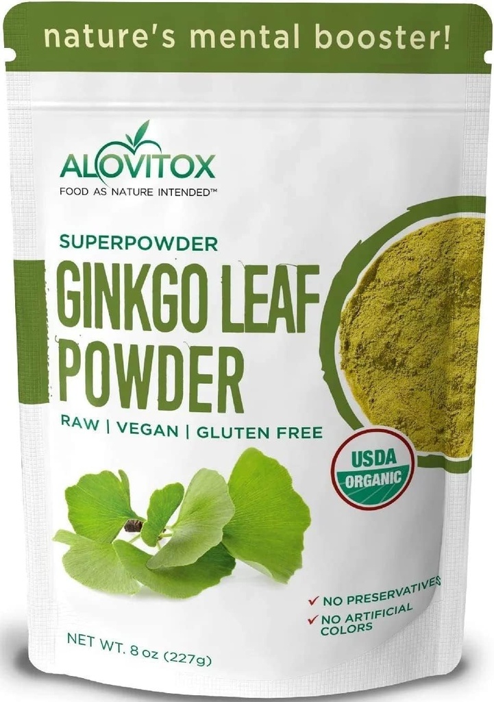 Ginkgo Biloba Leaf Powder 8oz - Ginkgo Biloba tee toetab tervislikku vananemist, mälu, fookust, meeleolu ja kontsentratsiooni - 100% looduslik Ginko Leaf Extract, Vegan, Non GMO ja sertifitseeritud orgaaniline Ginkgo Leaf Powder