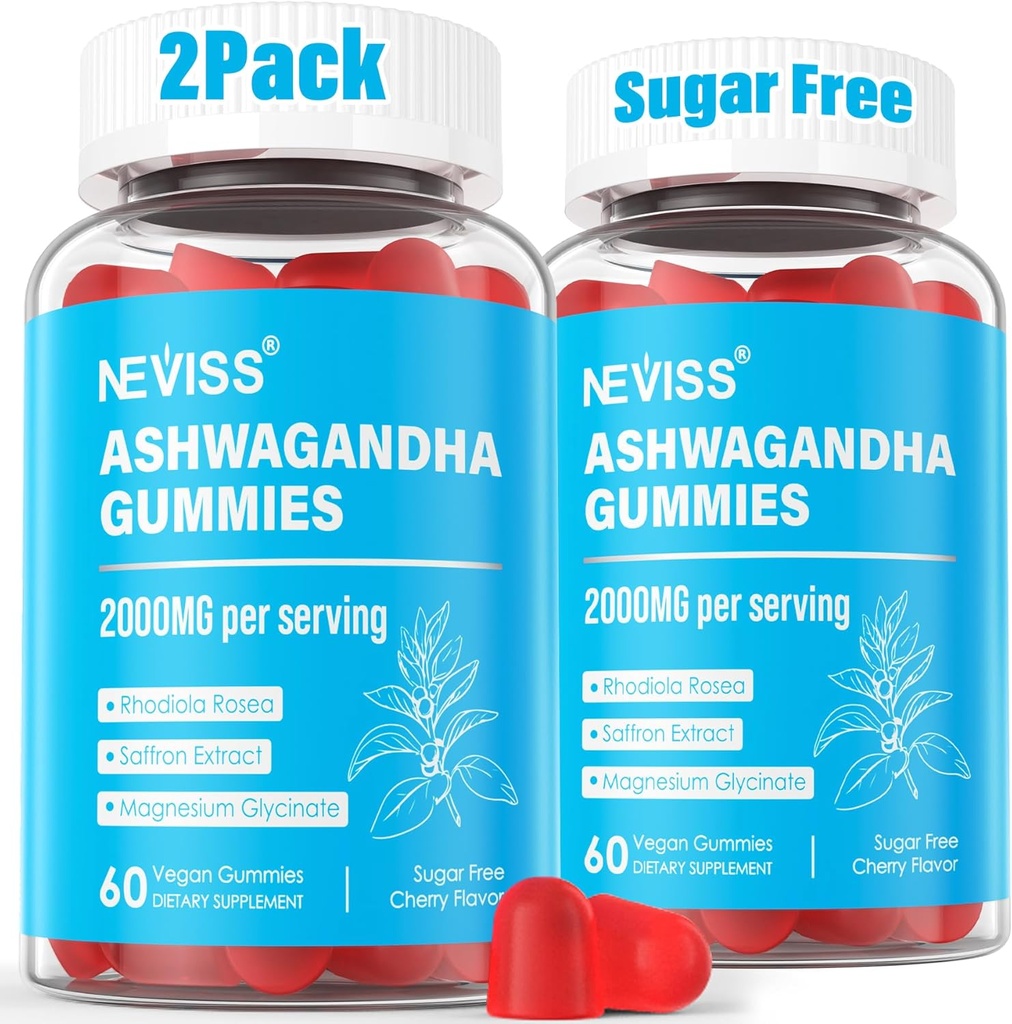 Ashwagandha Gummies, Magneesium Glütsinaat Gummies 2000mg täiskasvanutele, Vitamiin B6, Tsink, Rhodiola Rosea, Sidrun Balm, Lõõgastustoetus, Natural Zzz, Aju, Lihased, Püsivus, Energia, Suhkruvaba