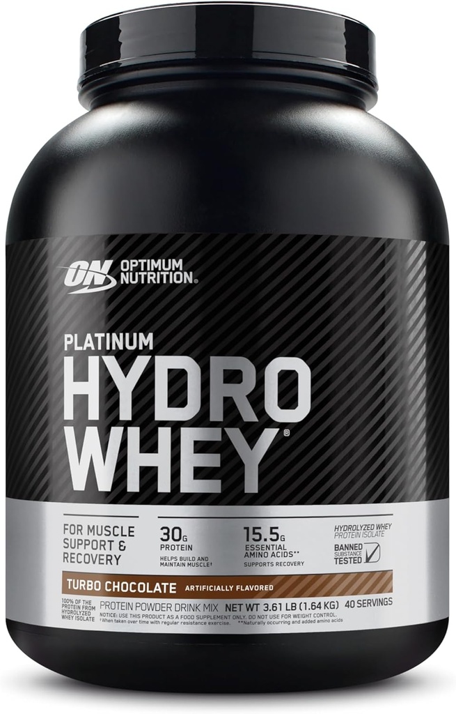Optimum Nutrition Platinum Hydrowhey Valgupulber, 100% hüdrolüüsitud vadakuvalk Isolaatpulber, maitse: Turbo šokolaad, 40 serveerimist, 3,61 naela (pakendamine võib varieeruda)