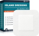 Island Dressing 4 "x4", 50 individuaalselt pakendatud piiristatud marlipadjad, 2 "x2" mitte-kleepuv padjake keskel koos kleepuva piiriga, väga neelduvad mitte-riidest meditsiinilised sidemed haavade jaoks, esmaabi