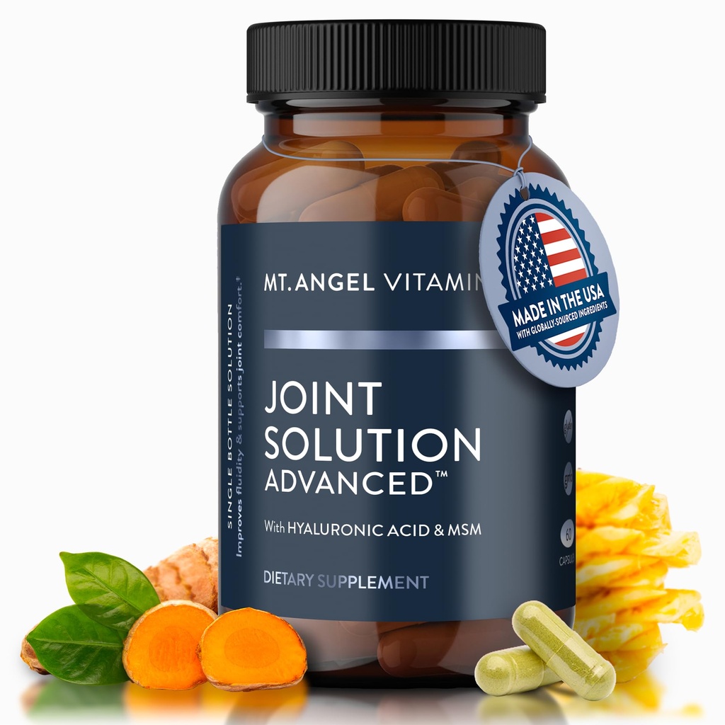 Mt. Angel Vitamiinid - ühine lahendus Advanced, kurkumiin C3 kompleks, glükoosamiin, hüaluroonhape, bromelain, kollageeni tüüp 2 ja MSM, parandab vedeliku ja toetab ühist mugavust (60 kapslit)
