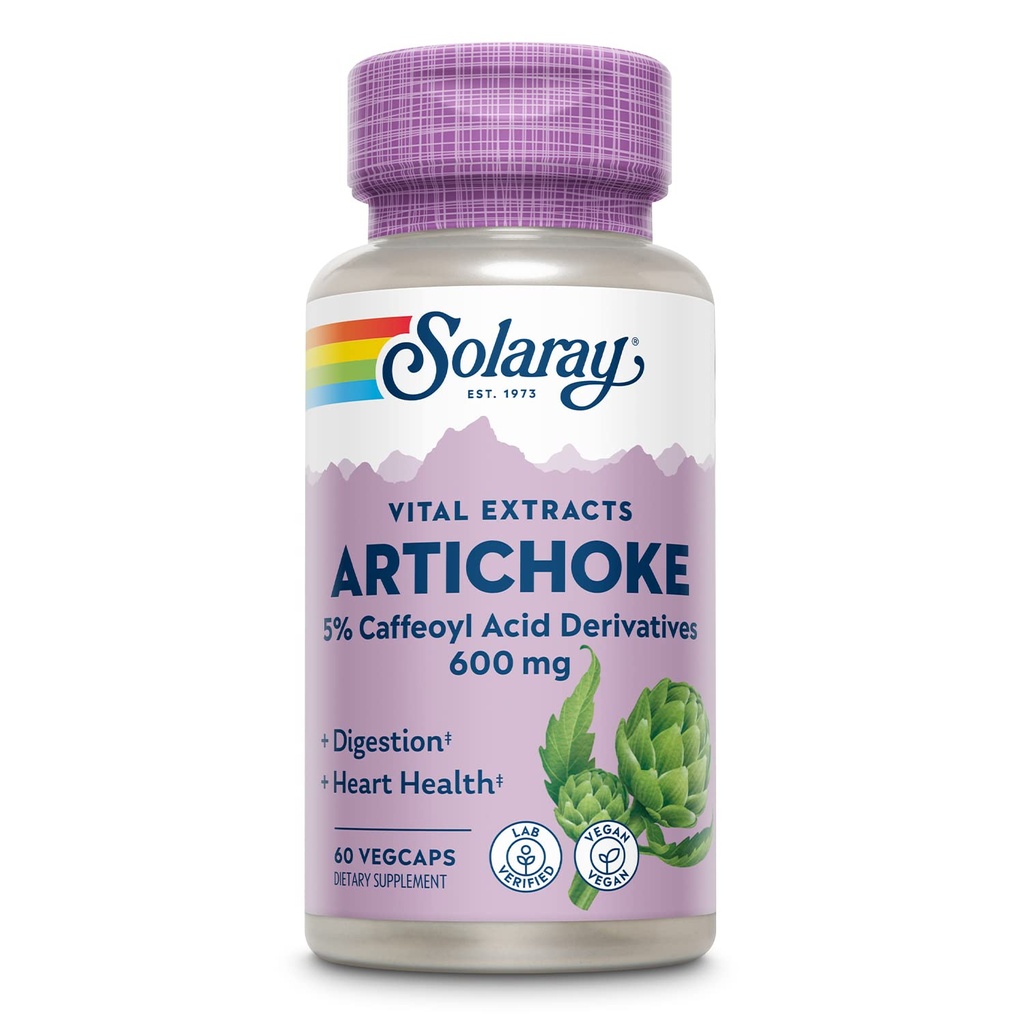 SOLARAY Artišokk Leaf Extract 600mg | Garanteeritud potentsi | Tervislik maks, sapipõis ja seedetrakti funktsiooni tugi | Lab verifitseeritud | 60 VegCaps