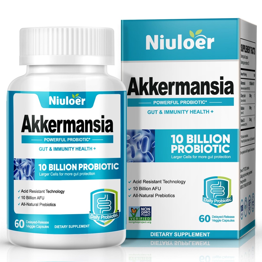 Akkermansia probiootikum, GLP-1 probiootikumid naistele ja meestele - 10 miljardit AFU-d + orgaanilised prebiootikumid, seedetraktid, soolestik, immuunsüsteem ja üldine tervis, suurendab soolestiku seedetrakti funktsiooni (60 kapslit, 1-pakk)
