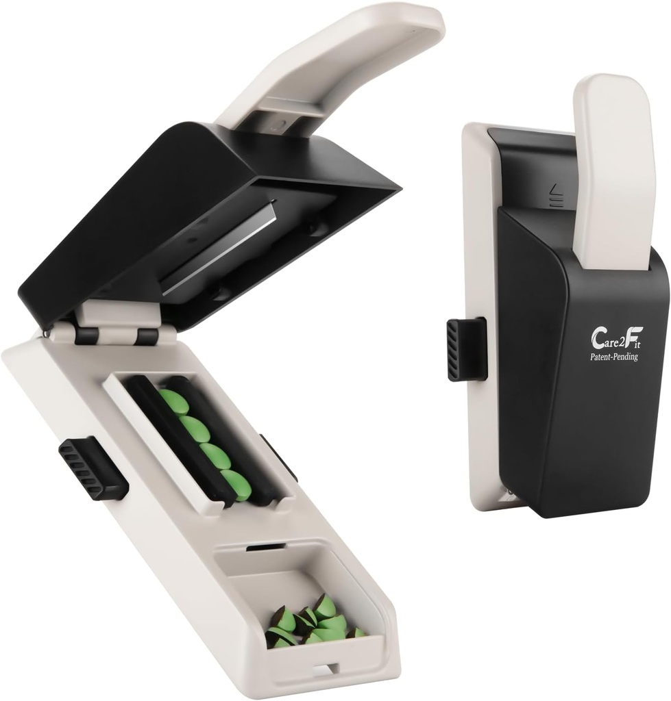 Auto Centering Pill Cutter Device, Pill Splitter Valmistatud lennundusalumiiniumisulam 402 roostevabast terasest, Anti Cut Design, ergonoomiline töö juhtimine, kirjutatud USAs (valge)