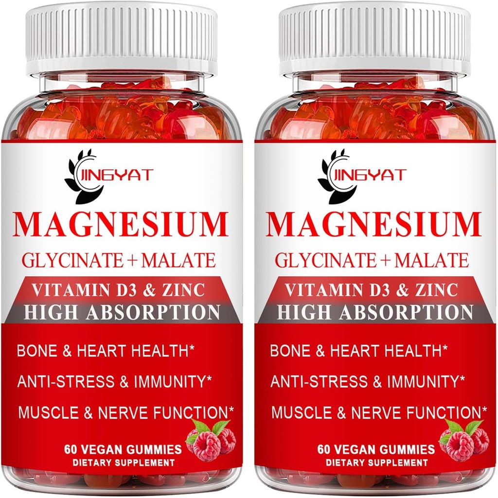 (2 Pack) Kortisooli lisand Magneesiumkummid 1000mg meestele ja naistele, magneesiumkompleksi lisand w / glütsinaat 500mg, malaat 500mg, vitamiinid D3, tsink - vegan ja looduslik