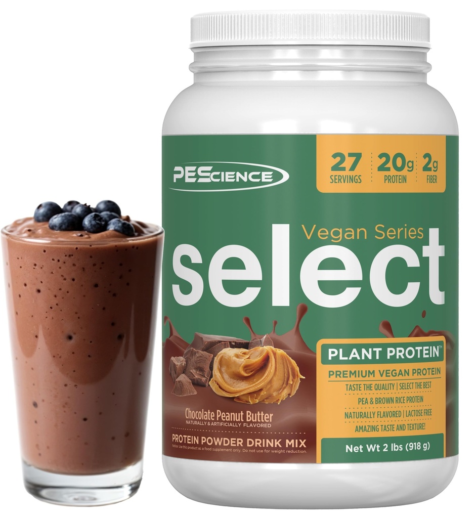 PEScience Select Veganvalgu pulber, taimse valgu pulber, hämmastav maitse, sile tekstuur, herne ja pruun riis segu, piimavaba, laktoosivaba, gluteenivaba - šokolaadi maapähklivõi, 27 serveerimist