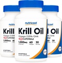Nutricost Krill Oil 1000mg; 60 Vedel Softgels (3 pudelit) - Omega-3 EPA-DHA