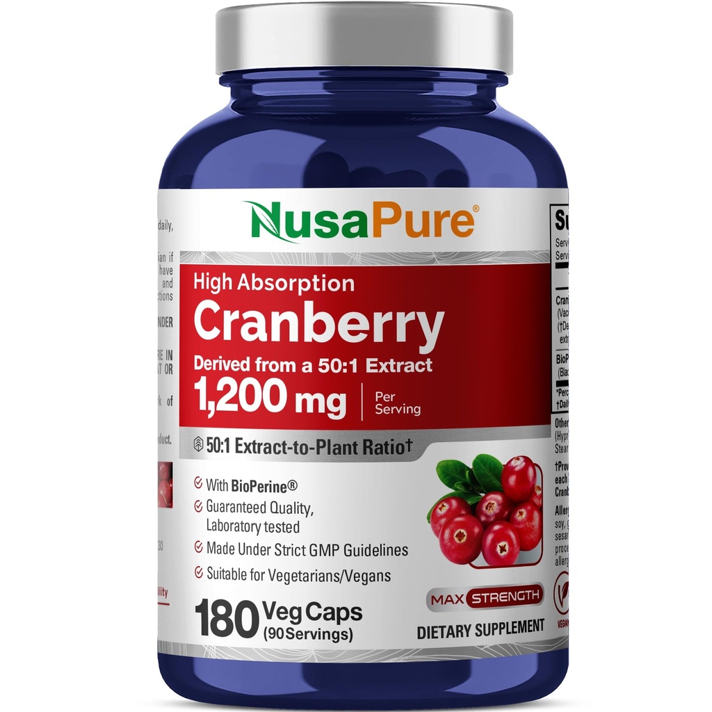 NusaPure Cranberry 60 000 mg 180 Veg Caps (bioperiin, mitte-GMO, vegan)