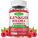 Ginkgo Biloba Gummies koos Panax ženšenni ja magneesiumiga, Ginkgo Biloba toidulisandid fookuse, mälu ja aju tervisele täiskasvanutele ja lastele, Vegan Vaarika Maitse Gummies, 60 krahv