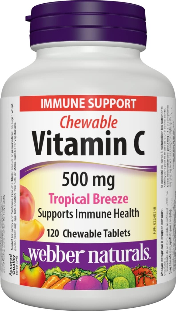 Webber Naturals C-vitamiini närimistable 500 mg, 120 troopilist Breeze Maitsetabletid