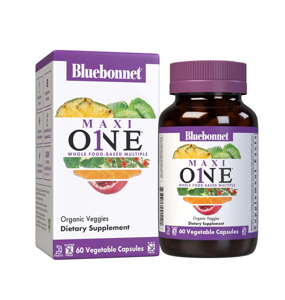 Bluebonnet Nutrition Maxi One (koos rauaga), täistoiduga mitu, ensüümid, energia, vitaalsus, gluteen ja piimatooted ja sojavaba, Kosher, taimetoitlane sõbralik, mitte-GMO, 2 kuu pakkumine, Beige, 60 krahv