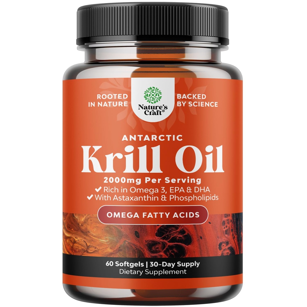Antarktika krillõli 2000mg Softgels per Serving - Omega 3 Krill õlilisandi EPA DHA & Astaxanthin (60 loend (pakk 1)