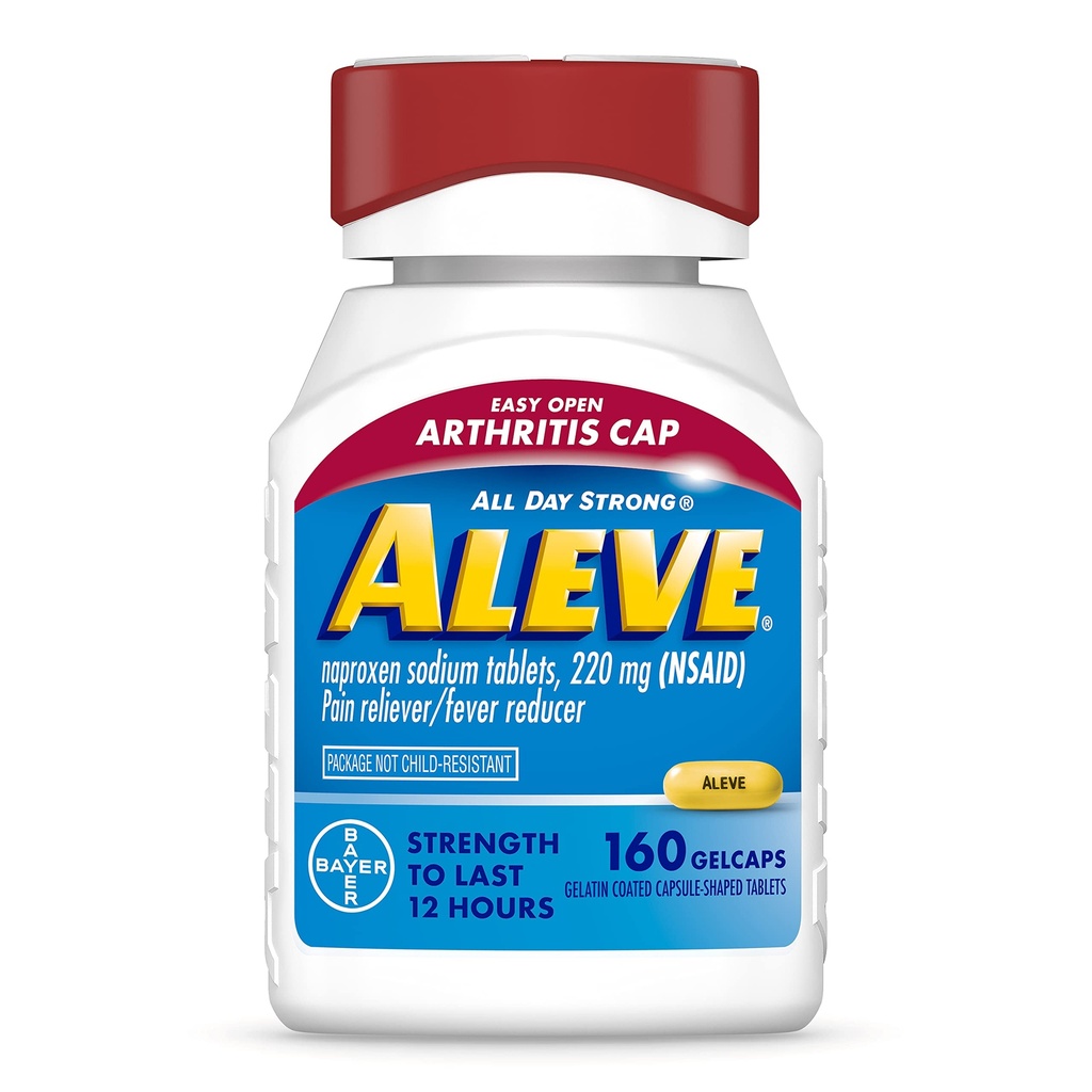 Aleve Gelcaps Easy avatud artriidi kork, Naproxen Naproxen Naatrium, ravim artriidi valu, 160 krahv