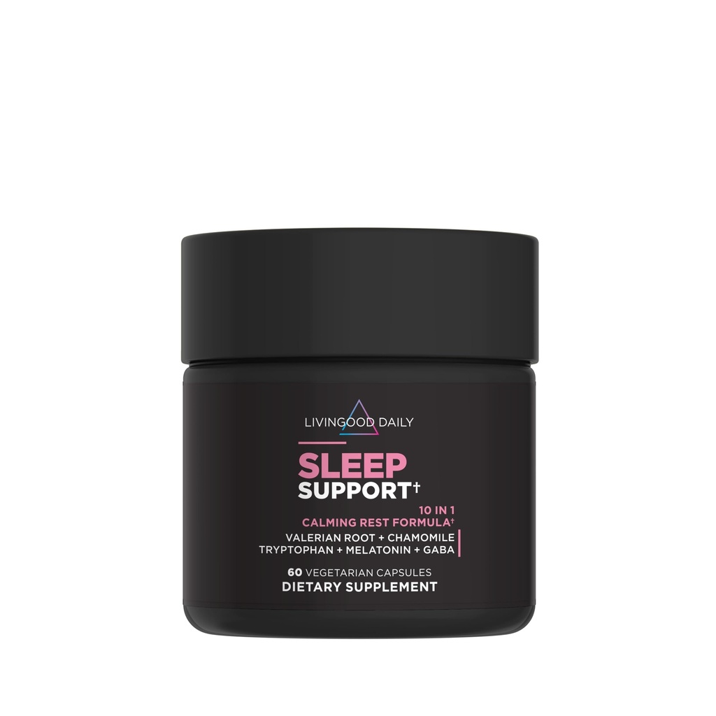 Livingood Daily Sleep Support Supplement, 10-in-1 Natural Sleep Aid 5 MG Melatoniini, Valerian Juur, Kummel, trüptofaan ja GABA meestele ja naistele, Non Habit Forming, Gluteenivaba, Vegan, 60 kapslit