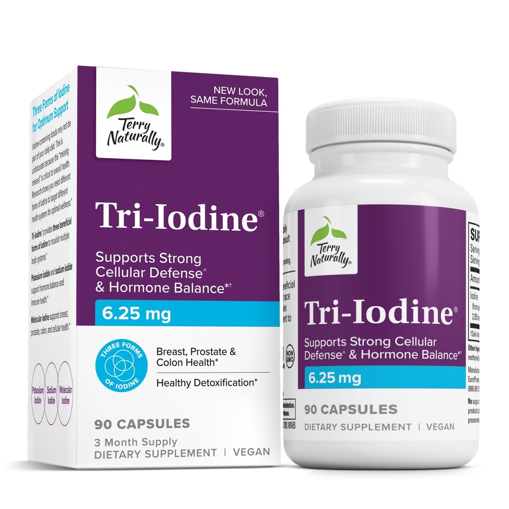 Terry loomulikult trijood - toetada kilpnäärme tervist - Aids hormooni tasakaalu molekulaarse joodiga Kelp - omadused kaaliumjodiid ja naatriumjodiid - aju ja energia tugi - 6,25 mg, 90 kapslit