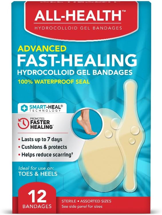 Kõik Health Advanced Smart Healing Hydrocolloid Gel Bandages, Assorteeritud suurused, 12 ct | Edendab esmaabi blistrite või haavahoolduse paranemist