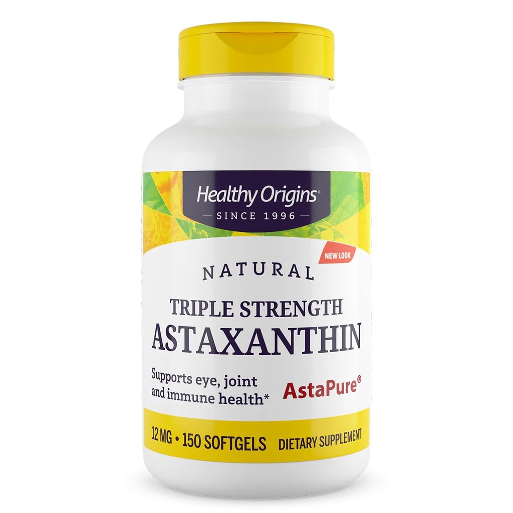 Tervislik päritolu Astaksantiini 12 mg (looduslik, Astapure, kolmekordne tugevus, mitte-GMO, gluteenivaba, silmatugi, liigesetugi, immuuntugi), 150 Softgels