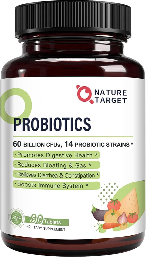 Probiootikumid naistele, meestele ja lastele, 60 miljardit probiootikumi seedetrakti tervisele - 14 tüve, prebiootikumid ja probiootikumid soolestiku tervise ja immuunsuse toetamiseks, gluteenivaba, mitte-GMO, 90 tabletti