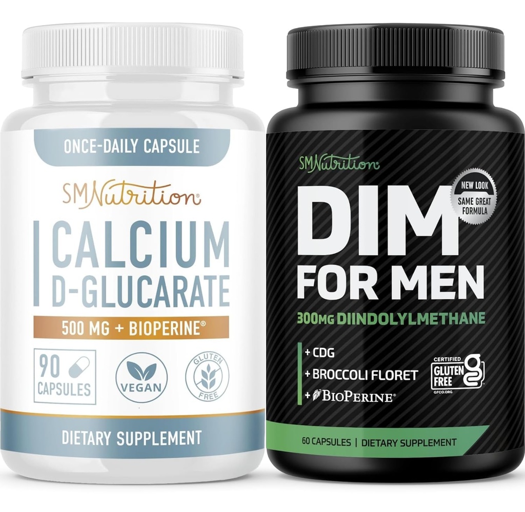 SMNutrition Meeste DIM täiendus Kaltsium D-Glukaraat | Meessuguhormooni Tasakaalustamise Bundle koos DIM kompleks meestele (60 Servings) ja Vegan Gluteeni Vaba Mitte-GMO CDG täiendus (90 Servings)