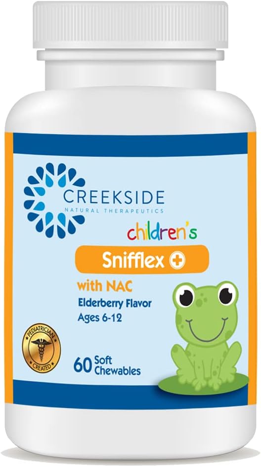 Creekside Naturals Snifflex, Children's Sinus & Respiratory Support, Elderberry for Immune Health, Pediatrician Formulated with NAC, Quercetin & Bromelain, Zero Sugar, Vegan, 60 Soft närimistables