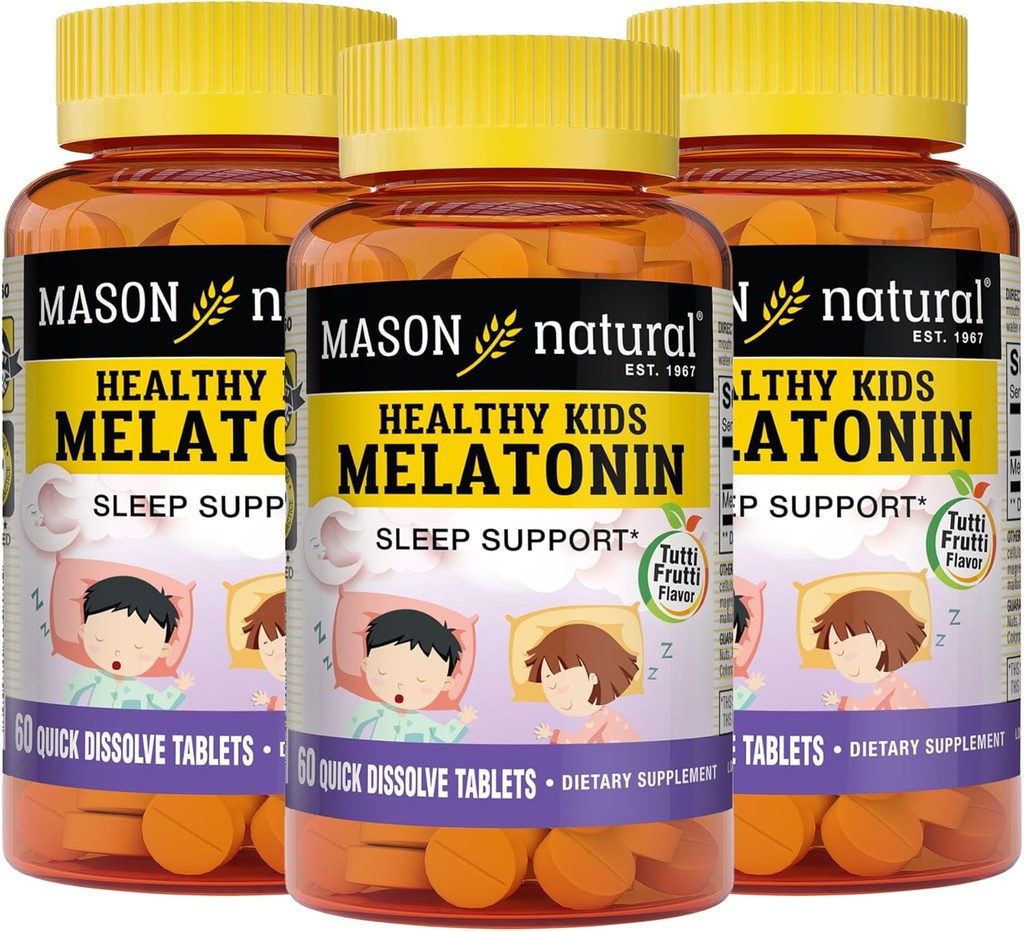 MASON LOODUSLIKUD terved lapsed Melatoniin, lastele, toetab tervislikku und, kiiret tegutsemist, puuviljamaitselist, 60 kiiret lahustuvat tabletti (3. pakk)