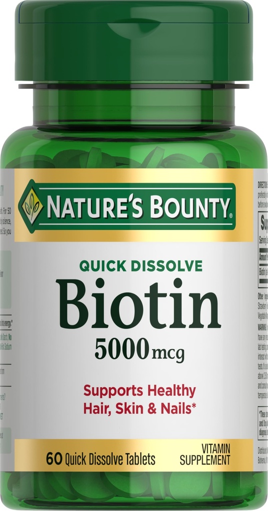 Looduse pearaha biotiin, toetab ainevahetust rakkude energia ja tervete juuste, naha ja küünte jaoks, 5000 mcg, 60 kiiret lahustuvat tabletti