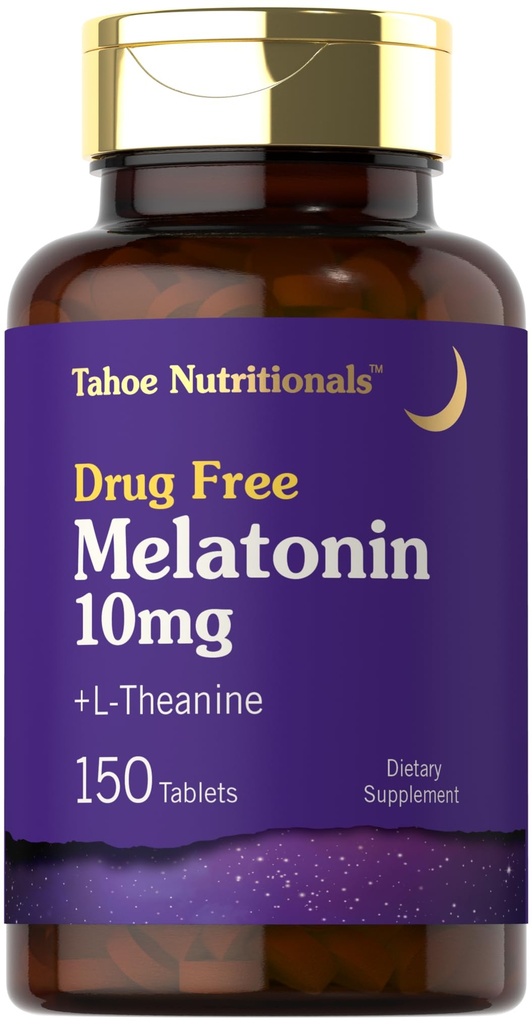 Tahoe Nutritionals Melatoniin 10 mg | 150 tabletti | koos L theanine | Taimetoitlane, mitte-GMO, gluteenivaba toidulisand