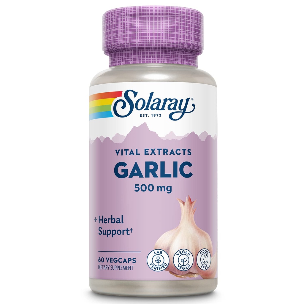 SOLARAY küüslaugu täiendus 500mg, Vegan, lõhnatu küüslauguekstrakt, traditsiooniliselt kasutatakse südame tervise ja immuunsuse toetamiseks, Vegan, lõhnavaba, Lab Verified, 60 päeva garantii, 60 Serv, 60 Enteric VegCaps