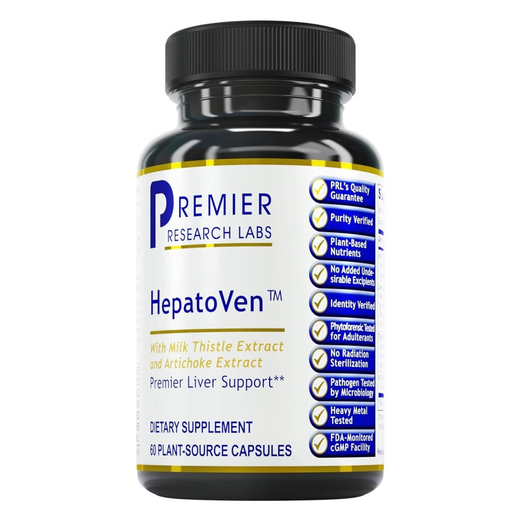 Premier Research Labs HepatoVen - Piimaohaka maksatoetus, maksa puhastamine ja säilitamine, maksapillid, maksa vitamiinid naistele ja meestele artišoki ekstraktiga - 60 taimekapslit
